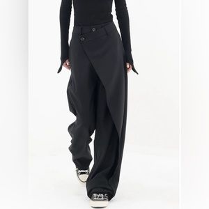 COMMENSE Asymmetrical Layer Button Wide Leg Dress Pants